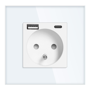 Wall socket 2P+E with USB-A + USB-C, PD charger, max. 20W, white