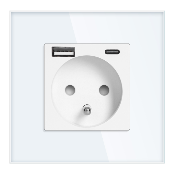 Gniazdo pojedyncze 2P+Z, USB-A + USB-C, PD, max. 20W, biały
