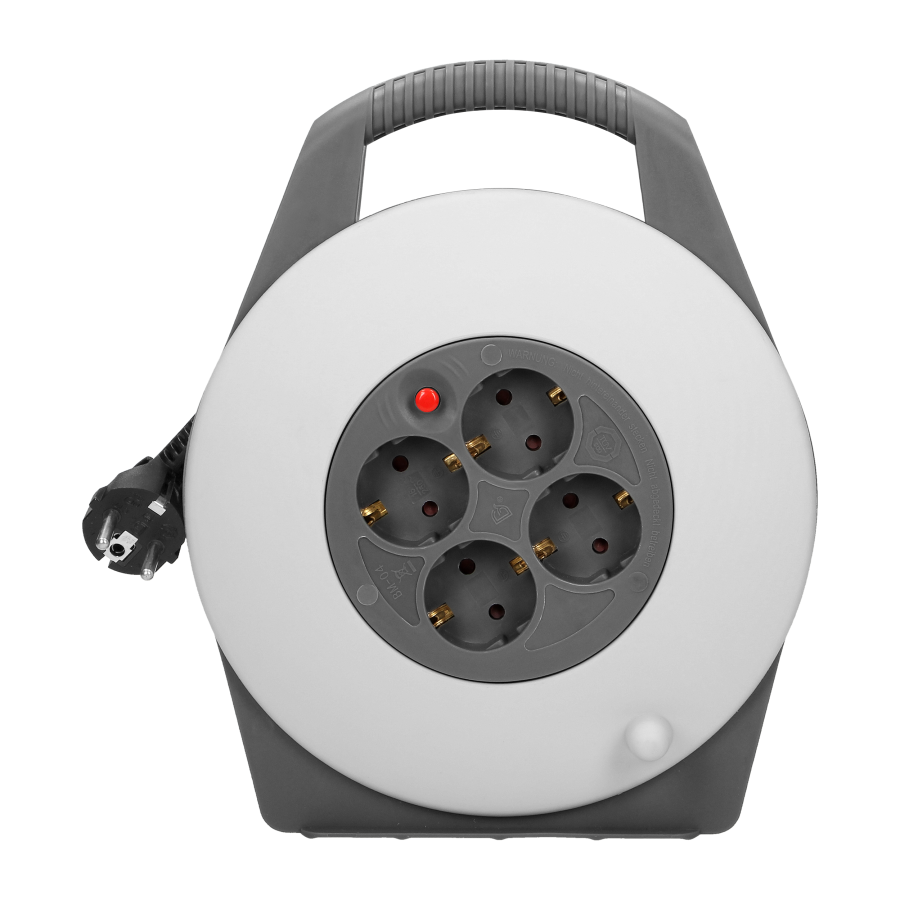 Cable reel with 4 sockets 2P+E (Schuko), cable: PVC H05VV-F 3x1mm², 10m long