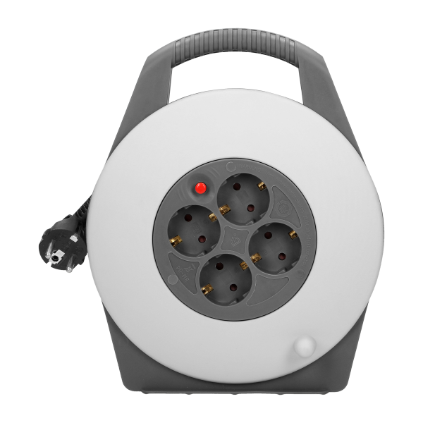 Cable reel with 4 sockets 2P+E (Schuko), cable: PVC H05VV-F 3x1mm², 10m long