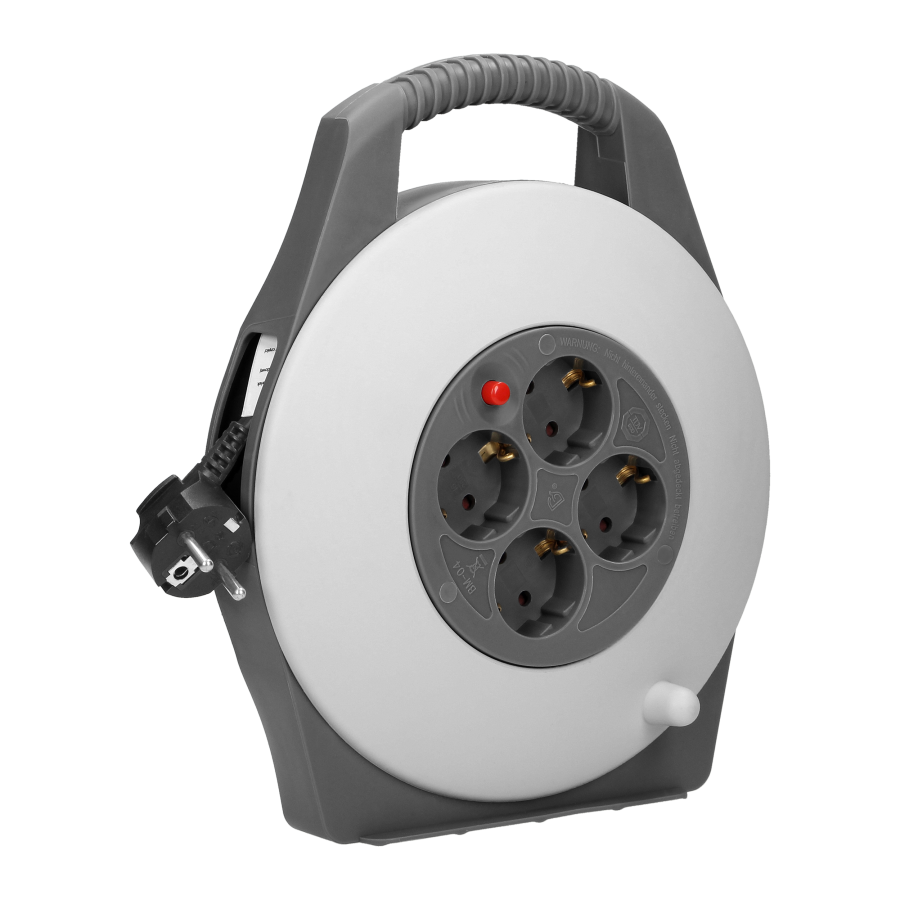 Cable reel with 4 sockets 2P+E (Schuko), cable: PVC H05VV-F 3x1mm², 10m long