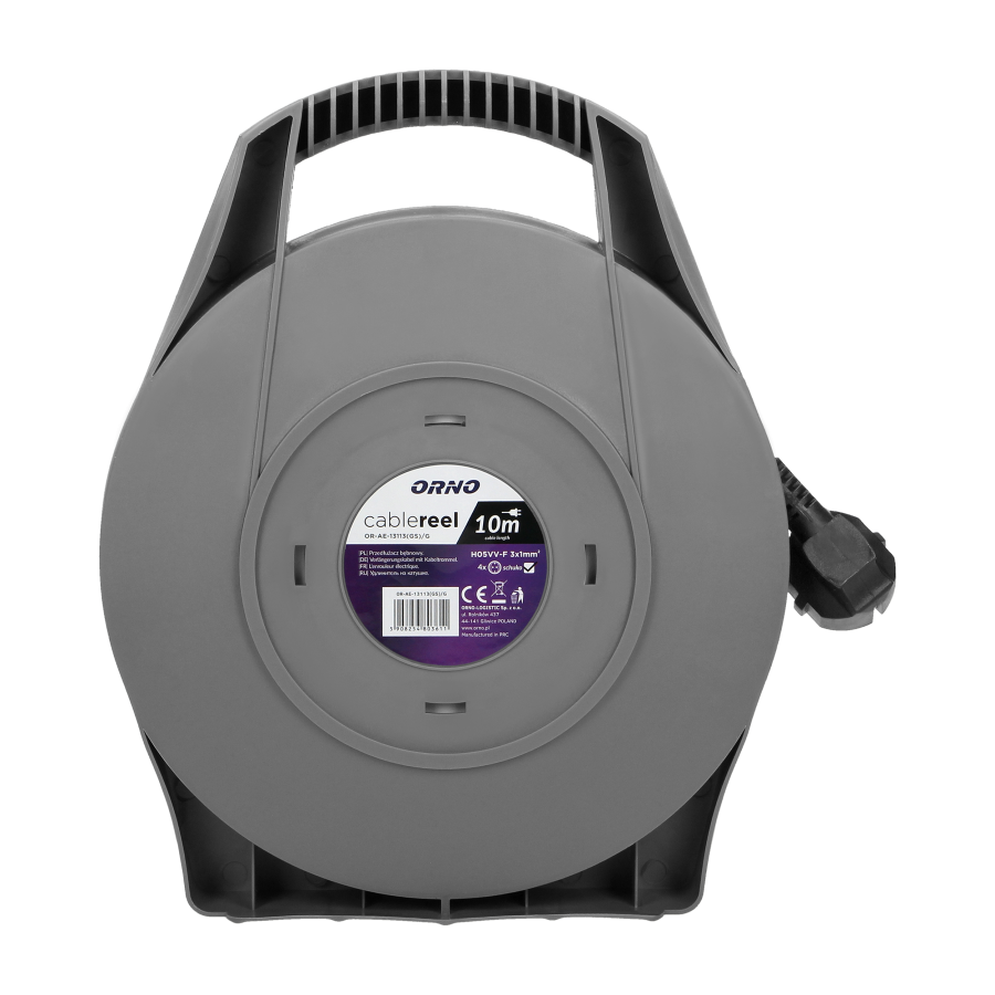 Przedłużacz bębnowy, 4 gniazda 2P+Z (schuko), kabel PVC H05VV-F 3x1mm² , długość 10m