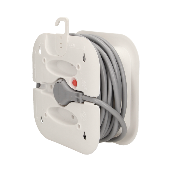 Cable reel with flat plug, USB charger and 3 sockets 2P+E, cable: PVC H05VV-F 3x1mm², 7m long