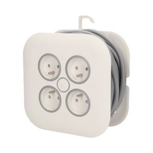 Cable reel with flat plug and 4 sockets 2P+E, cable: PVC, H05VV-F 3x1mm² , 7m long