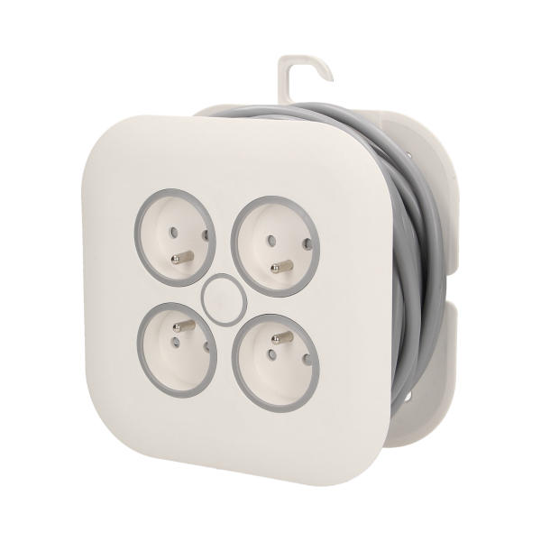 Cable reel with flat plug and 4 sockets 2P+E, cable: PVC, H05VV-F 3x1mm² , 7m long