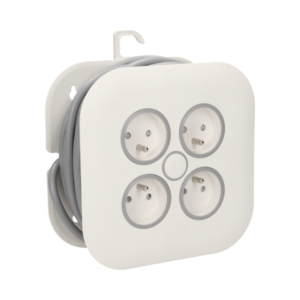 Przedłużacz zwijany, 4 gniazda 2P+Z, płaska wtyczka, polwinit H05VV-F 3x1mm² , długość 7m