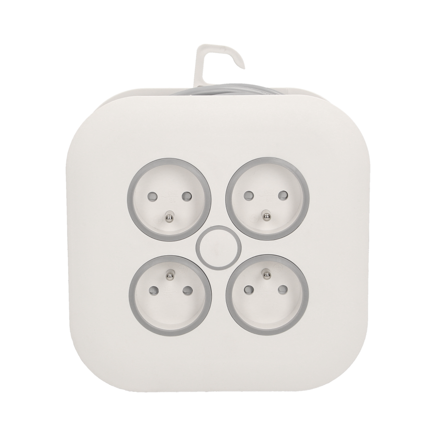 Cable reel with flat plug and 4 sockets 2P+E, cable: PVC, H05VV-F 3x1mm² , 7m long