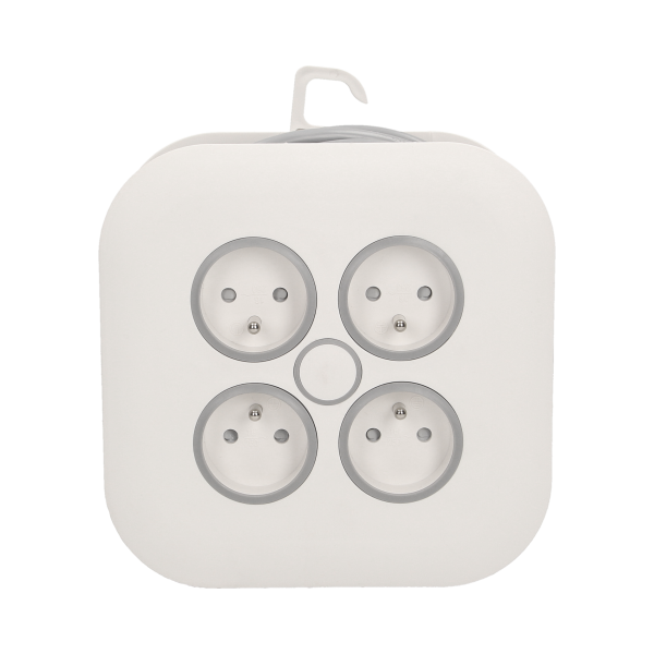 Cable reel with flat plug and 4 sockets 2P+E, cable: PVC, H05VV-F 3x1mm² , 7m long