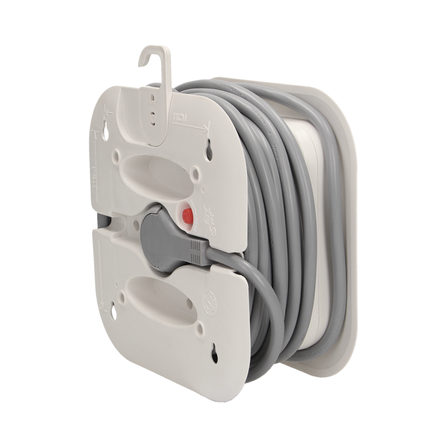 Cable reel with flat plug and 4 sockets 2P+E, cable: PVC, H05VV-F 3x1mm² , 7m long