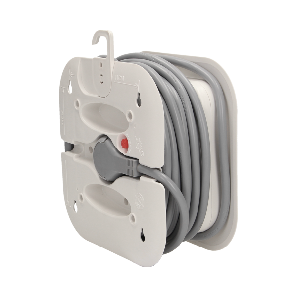 Cable reel with flat plug and 4 sockets 2P+E, cable: PVC, H05VV-F 3x1mm² , 7m long