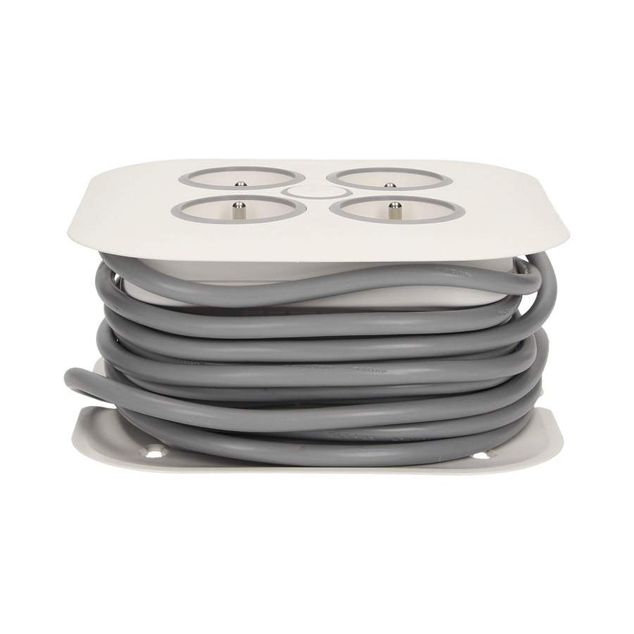 Cable reel with flat plug and 4 sockets 2P+E, cable: PVC, H05VV-F 3x1mm² , 7m long