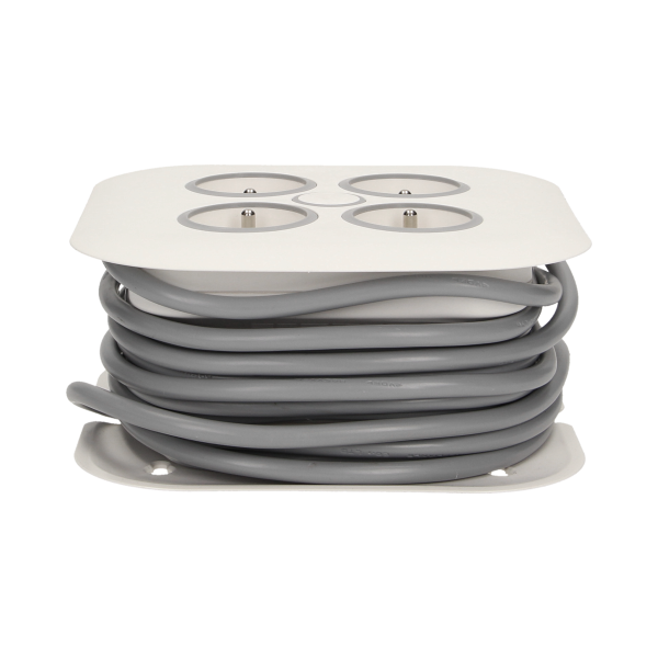 Cable reel with flat plug and 4 sockets 2P+E, cable: PVC, H05VV-F 3x1mm² , 7m long