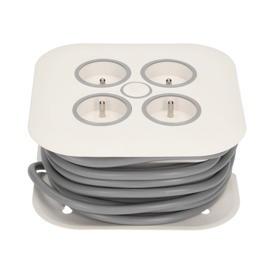 Cable reel with flat plug and 4 sockets 2P+E, cable: PVC, H05VV-F 3x1mm² , 7m long