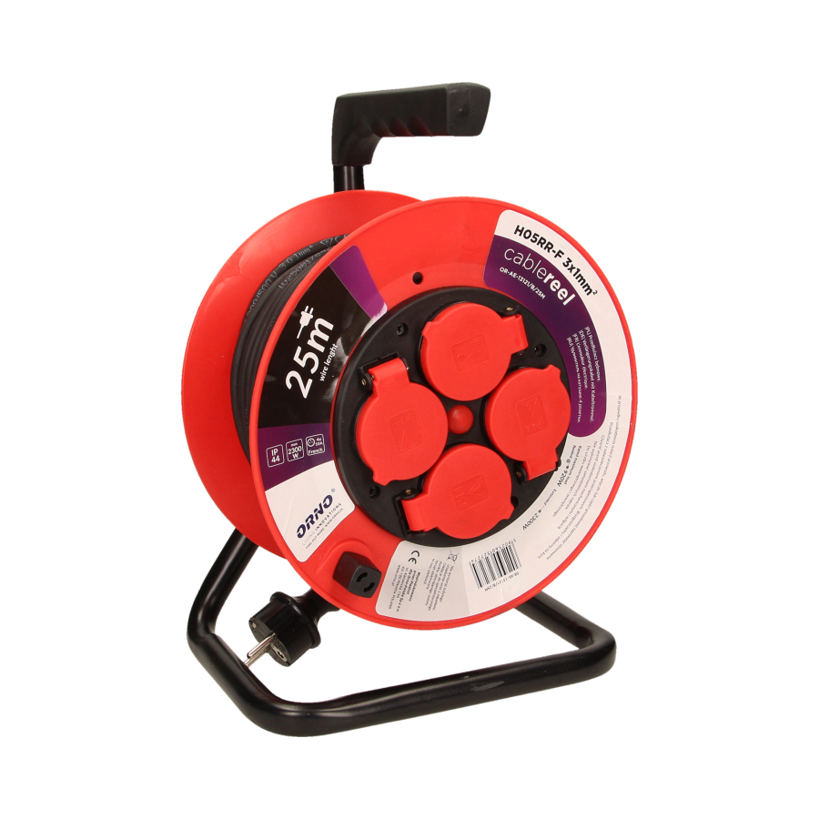 Przedłużacz bębnowy hermetyczny, guma H05RR-F 3x1mm² - 25m, 4x2P+Z, IP44 *