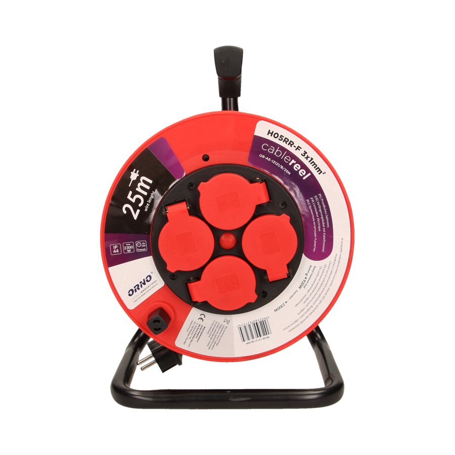 Przedłużacz bębnowy hermetyczny, guma H05RR-F 3x1mm² - 25m, 4x2P+Z, IP44 *