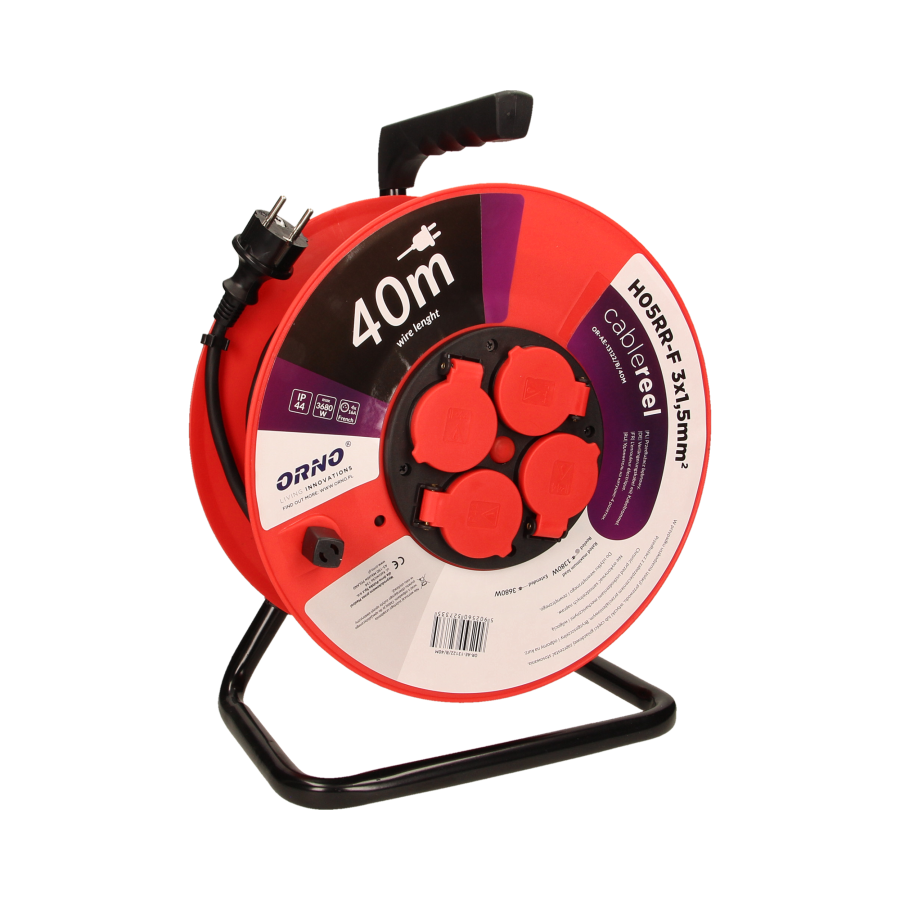 Przedłużacz bębnowy hermetyczny, guma H05RR-F 3x1,5mm² - 40m, 4x2P+Z, IP44 *