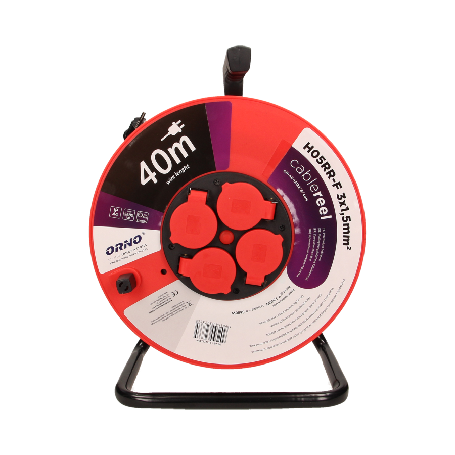 Przedłużacz bębnowy hermetyczny, guma H05RR-F 3x1,5mm² - 40m, 4x2P+Z, IP44 *