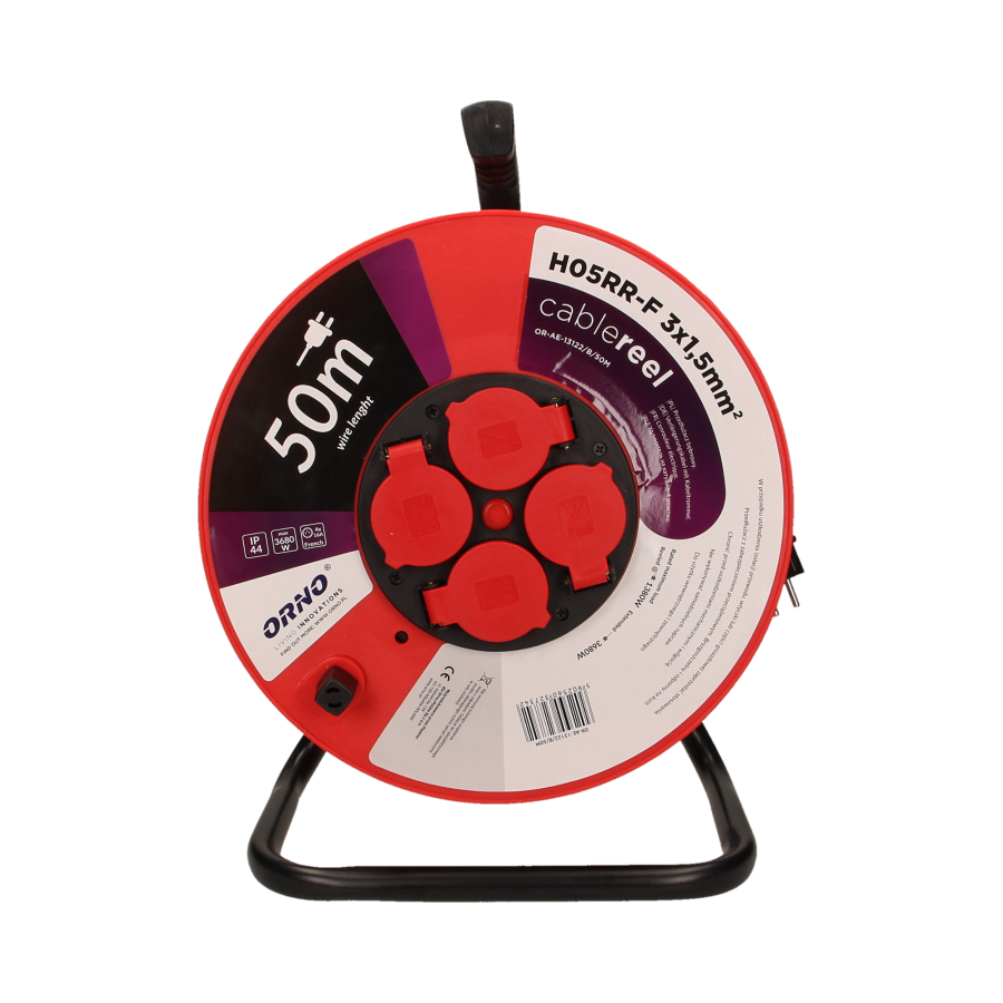 Przedłużacz bębnowy hermetyczny, guma H05RR-F 3x1,5mm² - 50m, 4x2P+Z, IP44