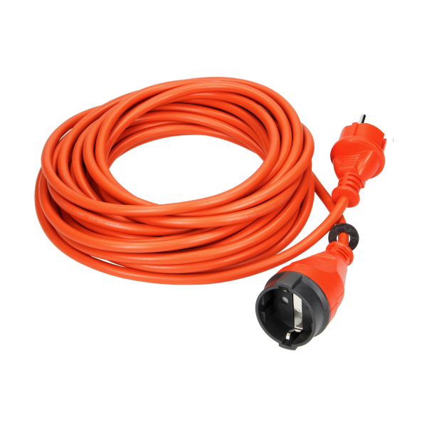 Przedłużacz ogrodowy pomarańczowy zalewany, 1x2P+Z (Schuko) 15m, H05VV-F 3x1,5mm2, 230VAC/16A , PRODUKT POLSKI