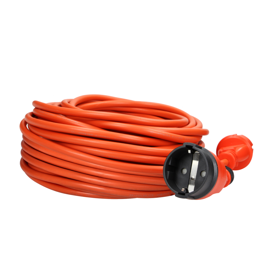 Przedłużacz ogrodowy pomarańczowy zalewany, 1x2P+Z (Schuko) 25m, H05VV-F 3x1,5mm2, 230VAC/16A , PRODUKT POLSKI