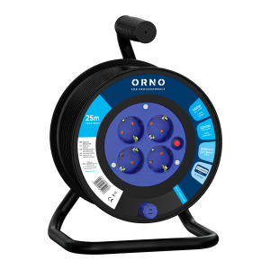 Cable reel, 4x 2P+E Schuko sockets, PVC, H05VV-F 3x1.5mm², 25m, thermic, safety shutters