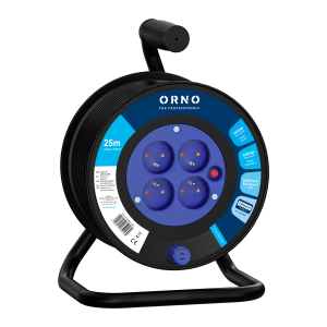 Cable reel, 4x 2P+E sockets, PVC, H05VV-F 3x1.5mm², 25m, thermic, safety shutters