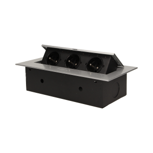 Gniazdo meblowe wpuszczane w blat z płaskim rantem, 3x2P+Z, srebrne