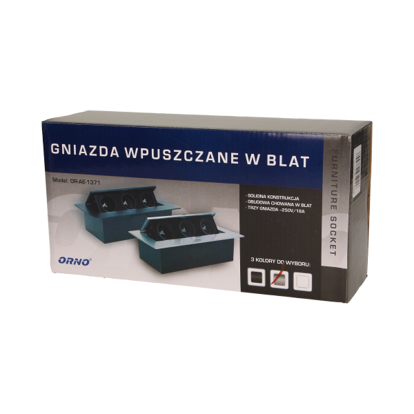 Gniazdo meblowe wpuszczane w blat z płaskim rantem, 3x2P+Z, srebrne