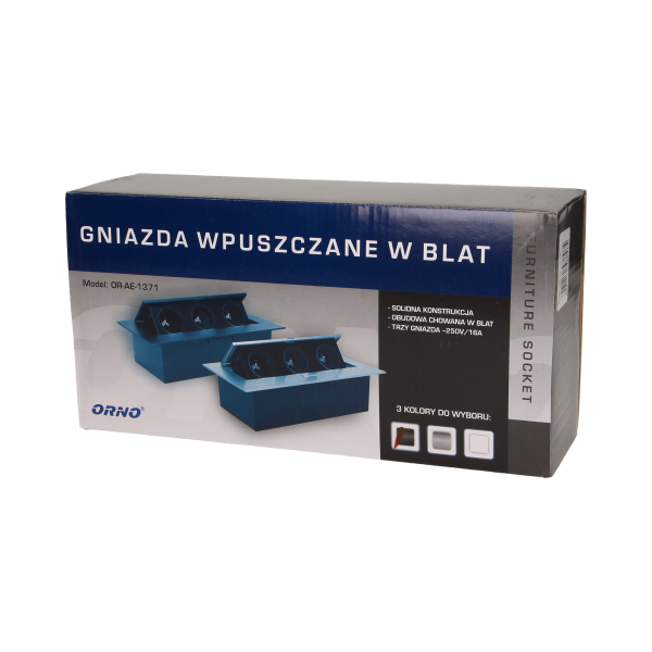Gniazdo meblowe wpuszczane w blat z płaskim rantem, 3x2P+Z, czarne