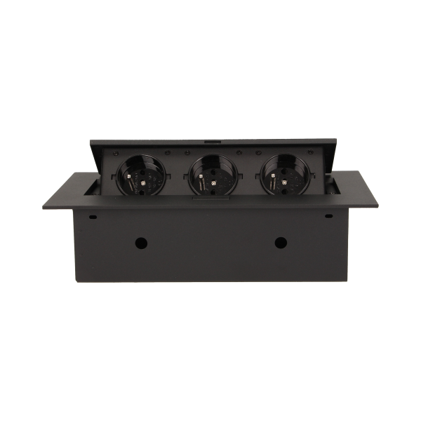 Gniazdo meblowe wpuszczane w blat z płaskim rantem, 3x2P+Z, czarne