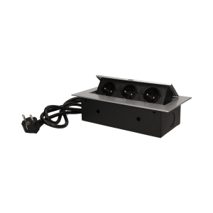 Flush-fitting furniture socket with 1.5m cable, silver