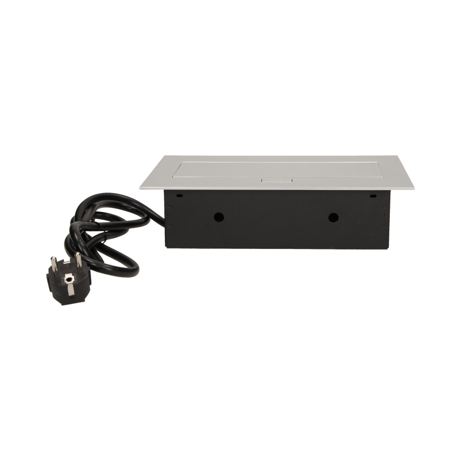 Flush-fitting furniture socket with 1.5m cable, silver