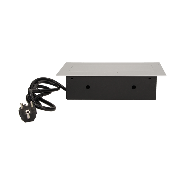 Flush-fitting furniture socket with 1.5m cable, silver