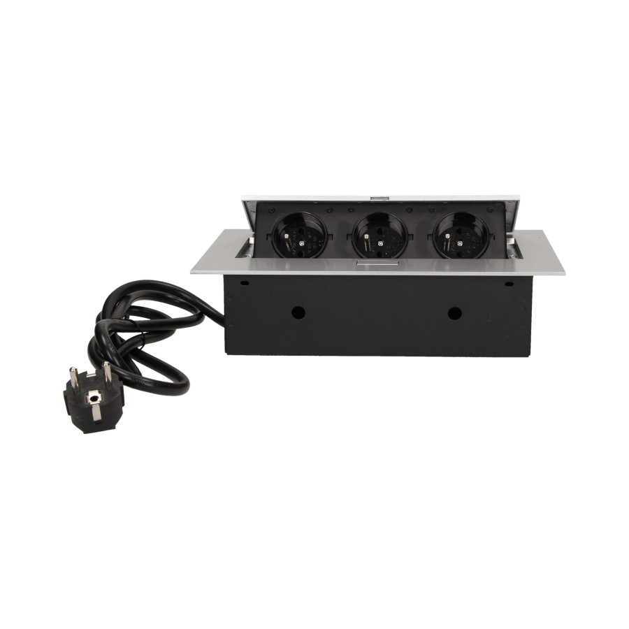 Flush-fitting furniture socket with 1.5m cable, silver