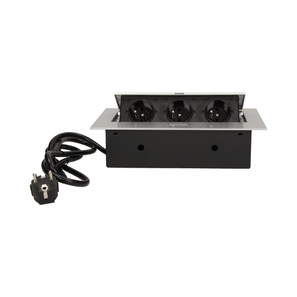 Flush-fitting furniture socket with 1.5m cable, silver