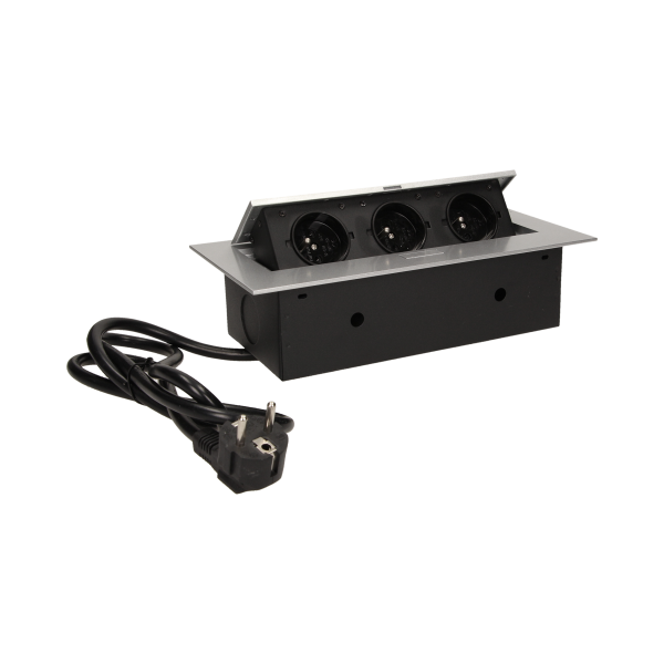 Flush-fitting furniture socket with 1.5m cable, silver