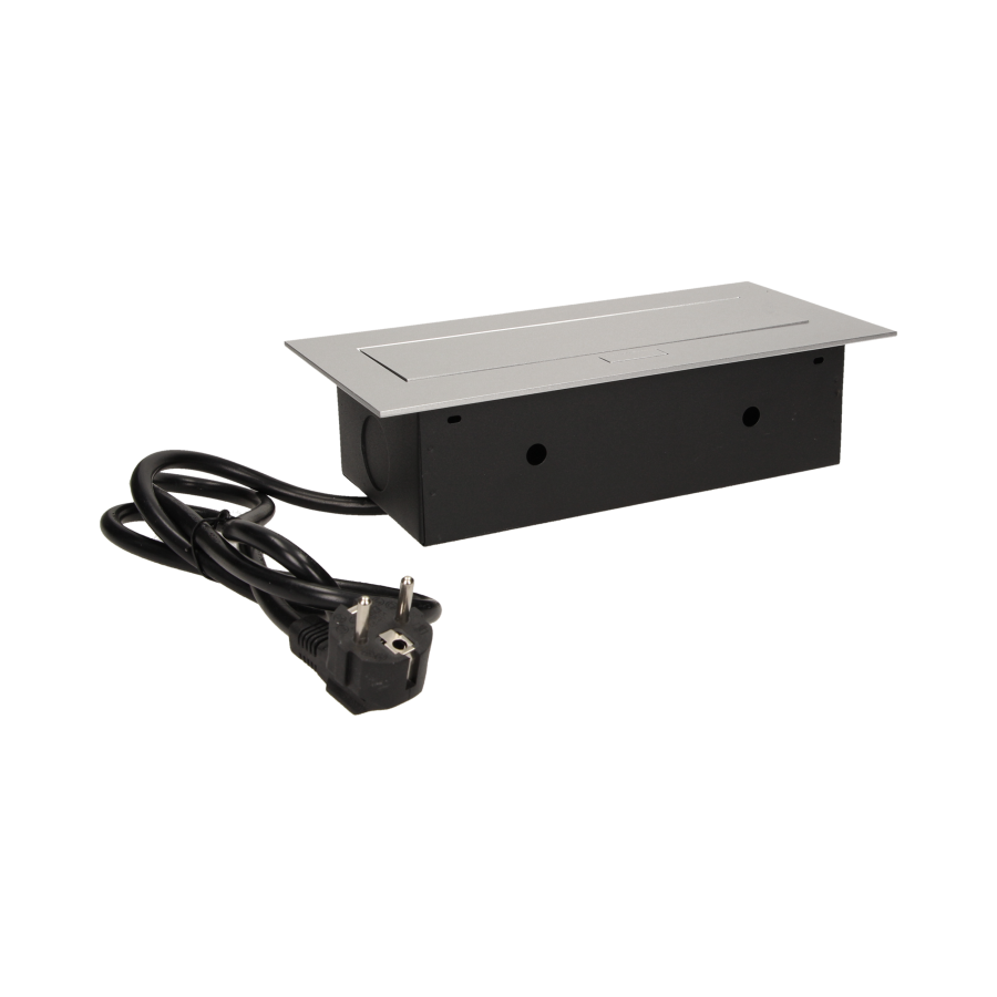 Gniazdo meblowe wpuszczane w blat z płaskim rantem 3x2P+Z, przewód 1,5m 3x1,5mm², srebrne