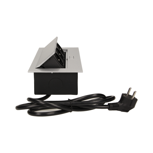 Flush-fitting furniture socket with 1.5m cable, silver