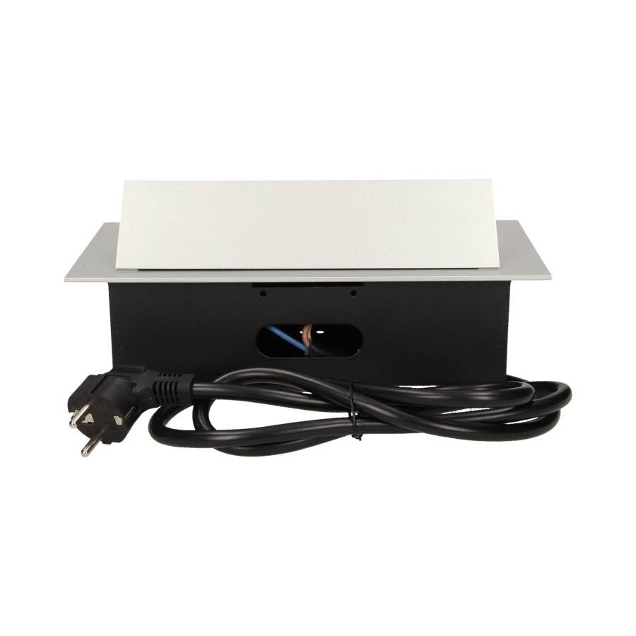 Flush-fitting furniture socket with 1.5m cable, silver