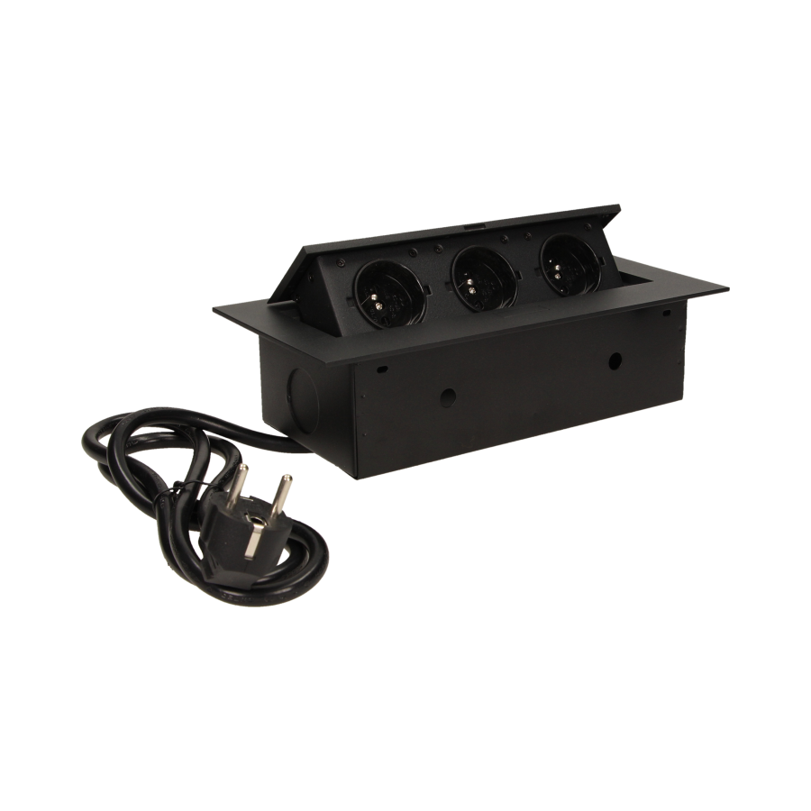 Flush-fitting furniture socket with 1.5m cable, black