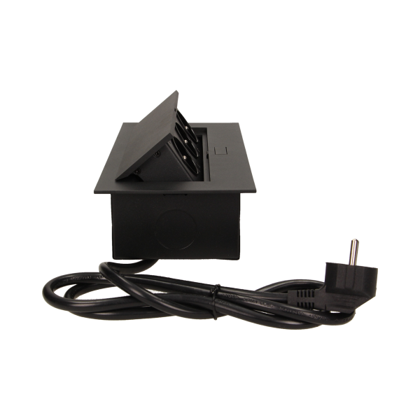 Gniazdo meblowe wpuszczane w blat z płaskim rantem 3x2P+Z, przewód 1,5m 3x1,5mm², czarne