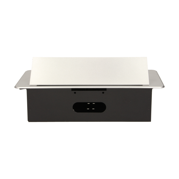 Gniazdo meblowe wpuszczane w blat z płaskim frezowanym rantem, 3x2P+Z, srebrne