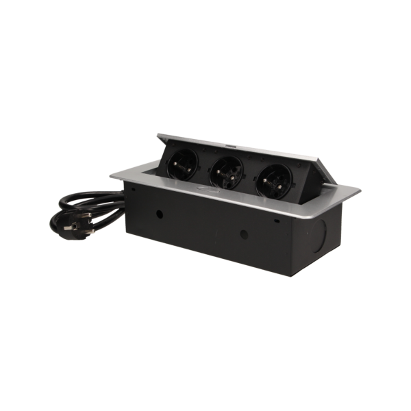 Flush-fitting furniture socket with 1.5m cable, silver