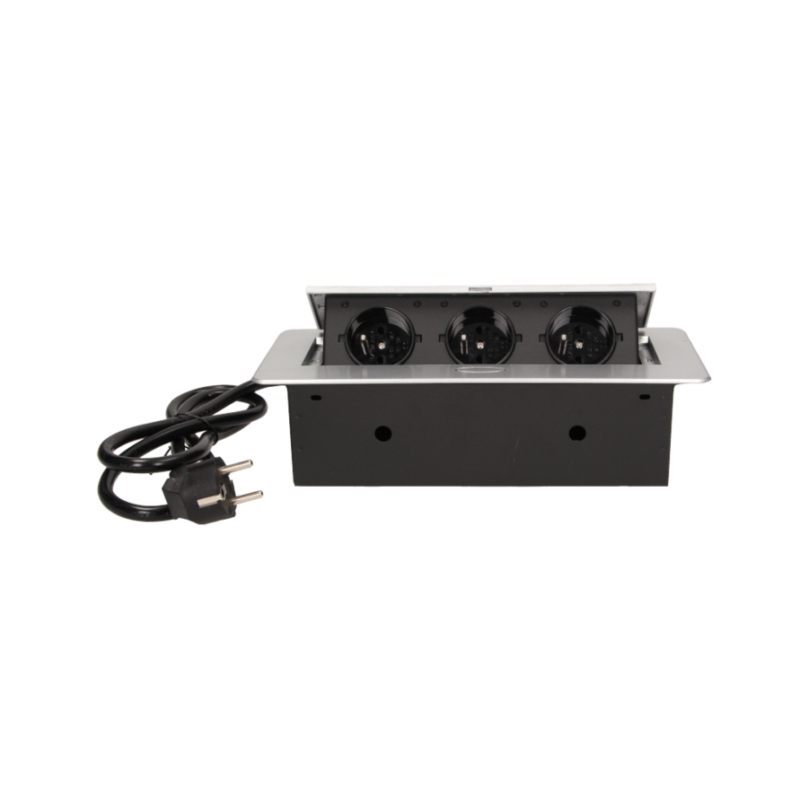 Flush-fitting furniture socket with 1.5m cable, silver