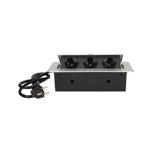 Flush-fitting furniture socket with 1.5m cable, silver