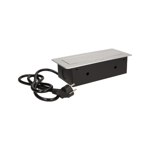 Flush-fitting furniture socket with 1.5m cable, silver