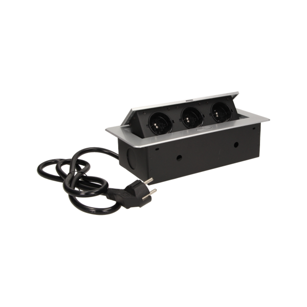 Flush-fitting furniture socket with 1.5m cable, silver