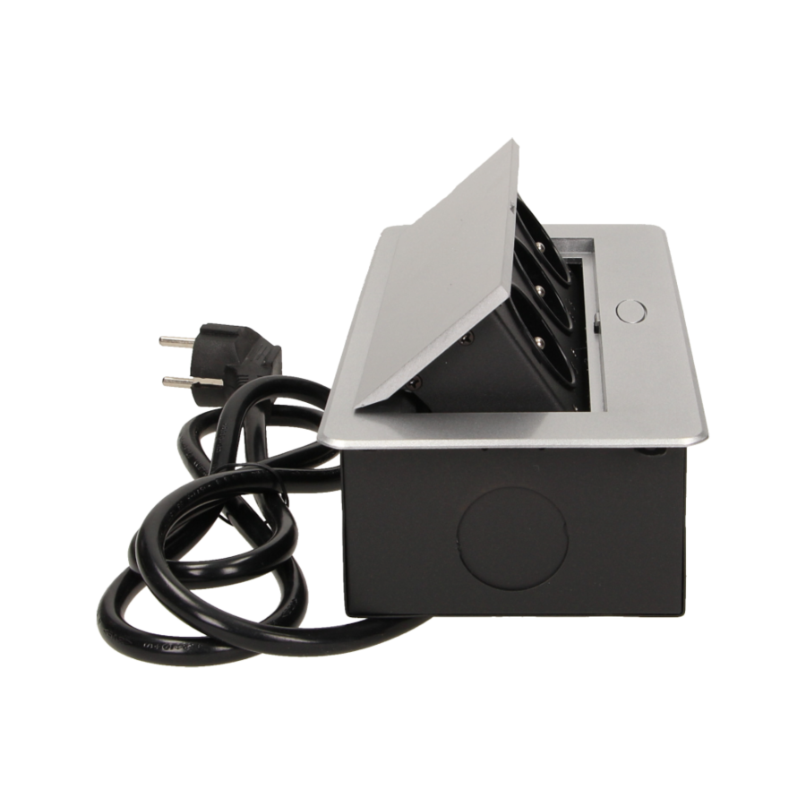 Flush-fitting furniture socket with 1.5m cable, silver