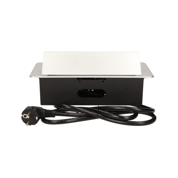 Flush-fitting furniture socket with 1.5m cable, silver