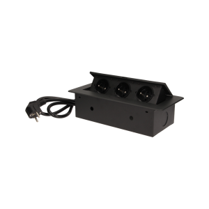 Flush-fitting furniture socket with 1.5m cable, black